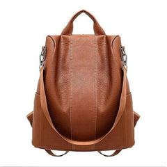 Women Backpacks Female Anti-theft Classic PU Leather Solid Shoulder Bag Brown