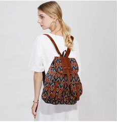 Vintage Geometrical Print Canvas Backpack for Girls