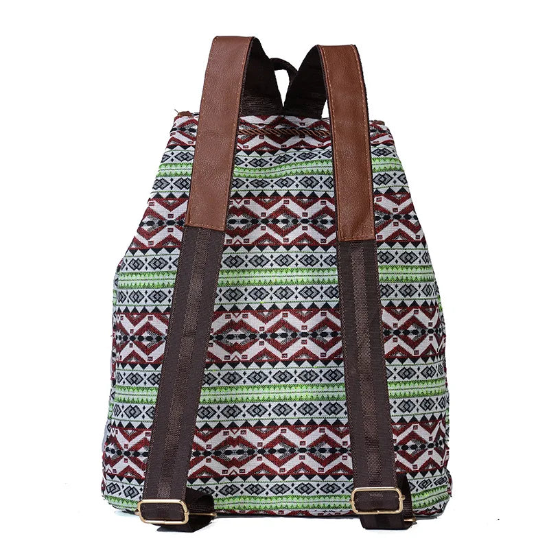 Vintage Geometrical Print Canvas Backpack for Girls