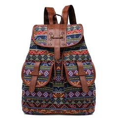 Vintage Geometrical Print Canvas Backpack for Girls