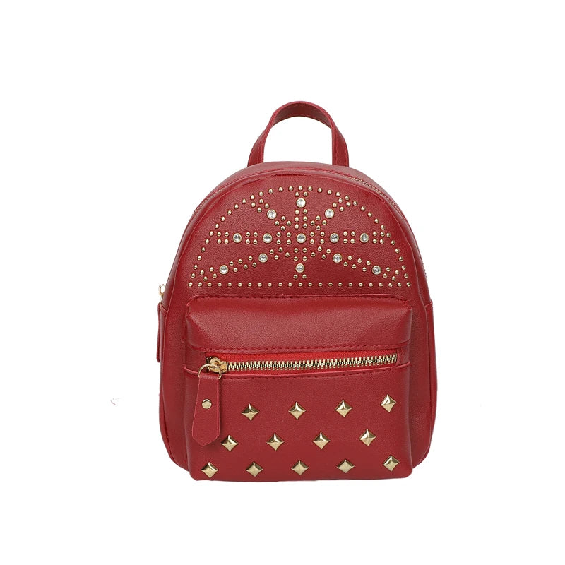 Rivet Zipper Backpack for Women Large Capacity