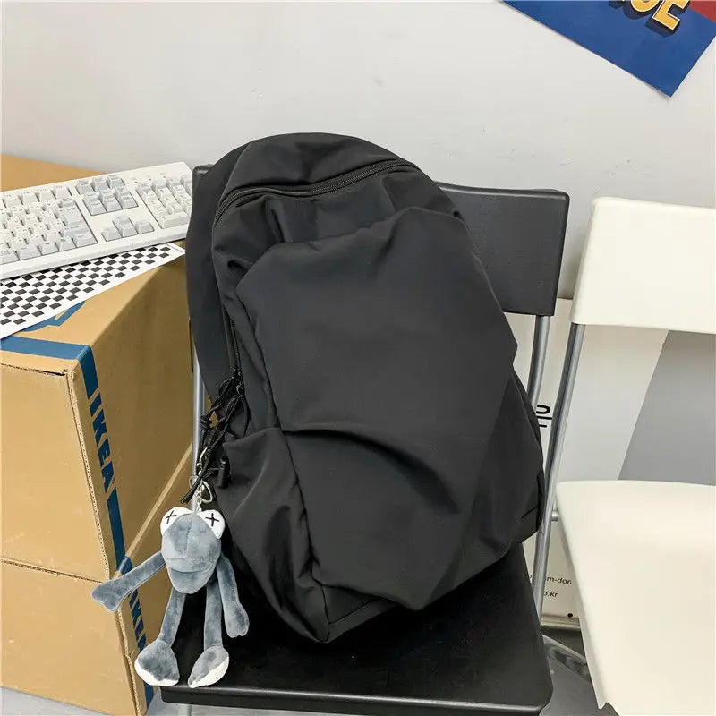 Preppy Style Nylon Backpack Large Capacity Waterproof Travel Rucksack