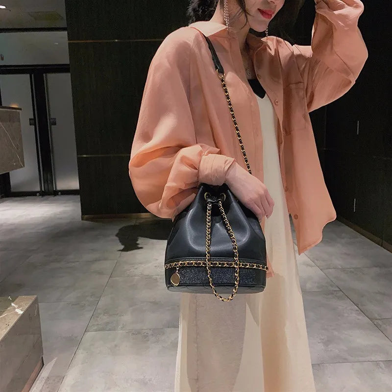 PU Leather Shoulder Bag Chain Bucket Bag Handbags Women Bags