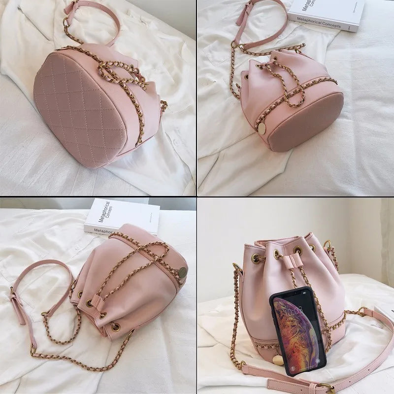 PU Leather Shoulder Bag Chain Bucket Bag Handbags Women Bags