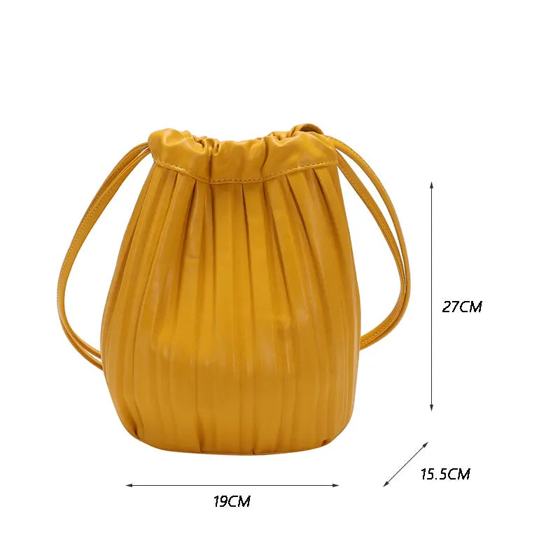 Women Bag PU Leather Handbag Pleated Pack Large Capacity Lady Shoulder Bags