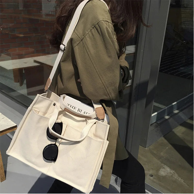 Women Canvas Shoulder Bag Large Capacity Tote Messenger Bag