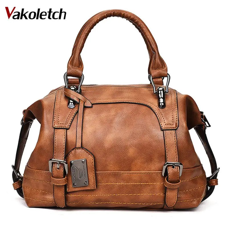 Vintage Shoulder Bag Women Handbags Soft Leather Crossbody Bags Ladies Boston