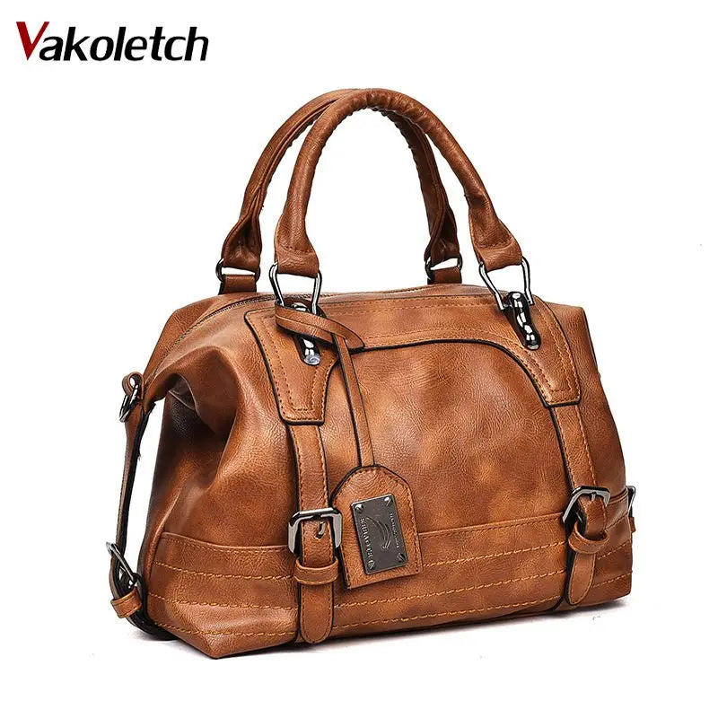 Vintage Shoulder Bag Women Handbags Soft Leather Crossbody Bags Ladies Boston