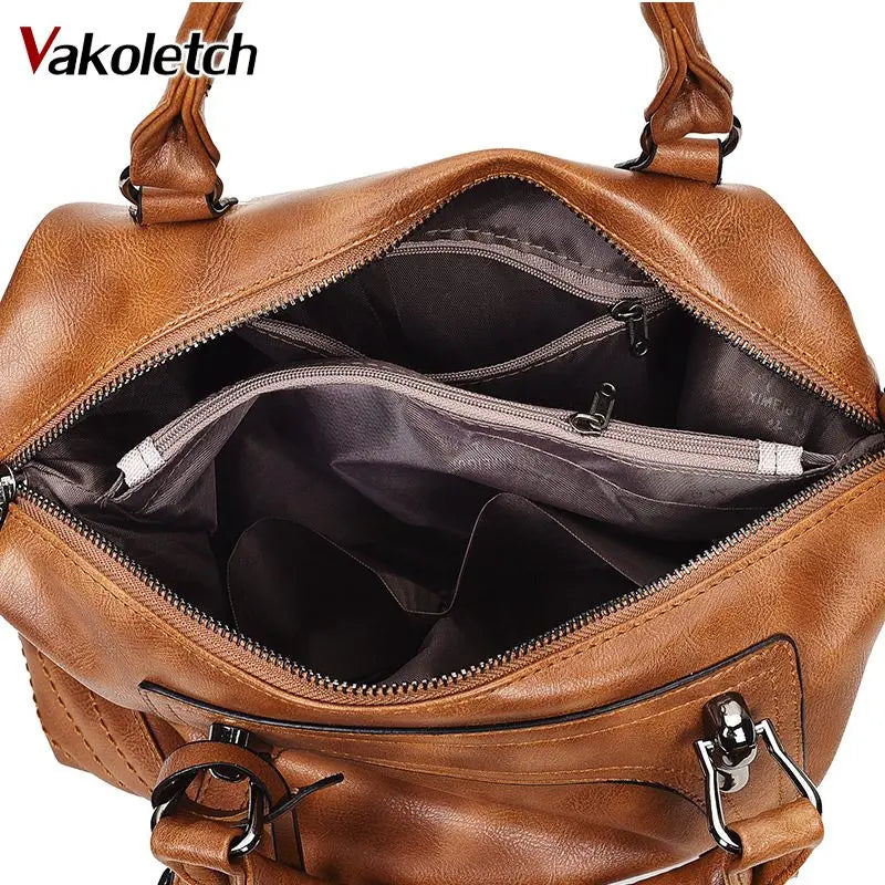 Vintage Shoulder Bag Women Handbags Soft Leather Crossbody Bags Ladies Boston