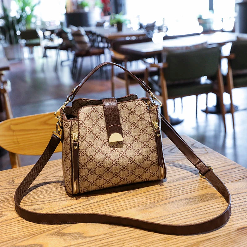Plaid Leather Crossbody Shoulder Bag Top Handle with Phone Pocket