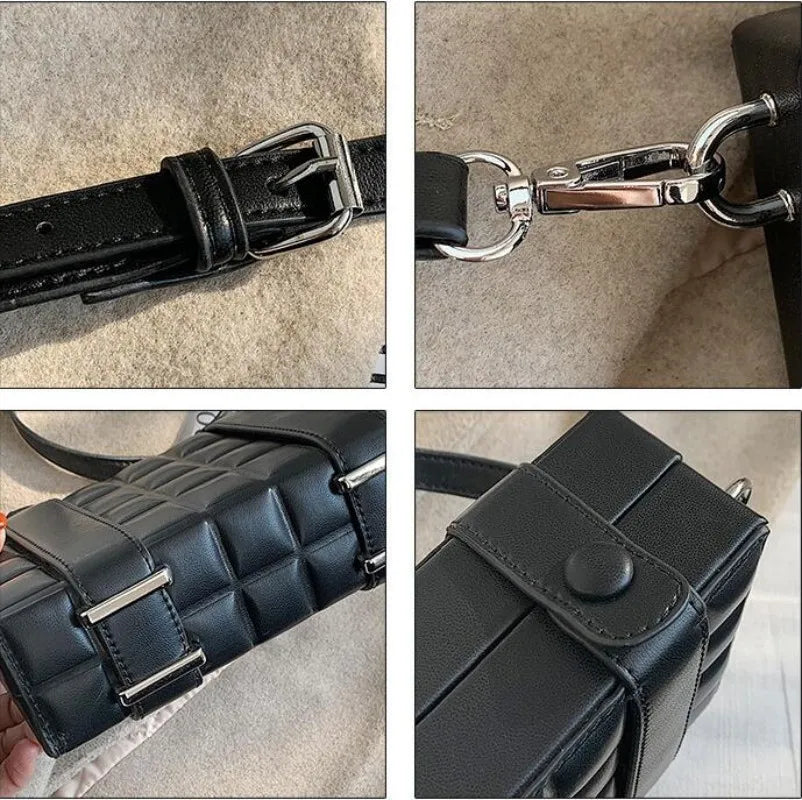 Women Bag Box Bag Double Belt Chocolate Block Shoulder Waist Handbags