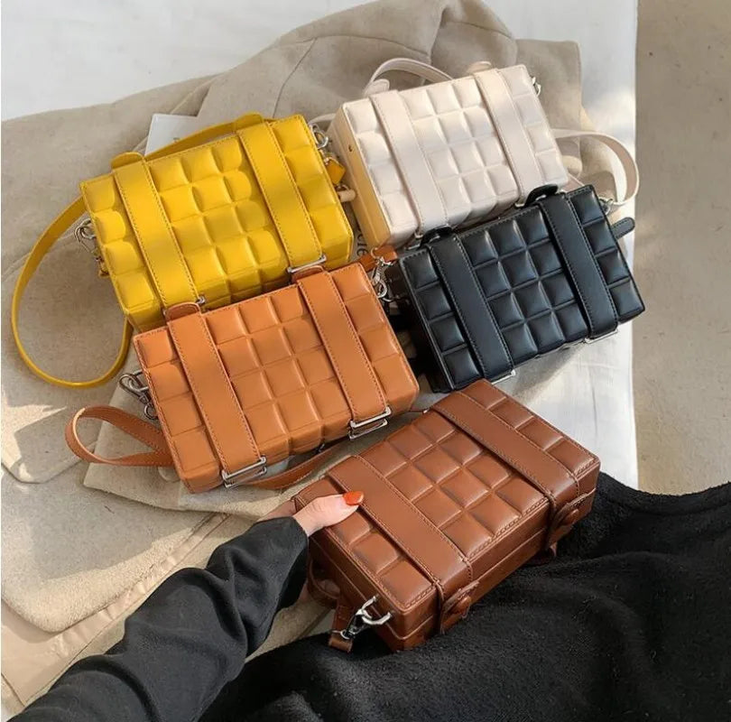 Women Bag Box Bag Double Belt Chocolate Block Shoulder Waist Handbags