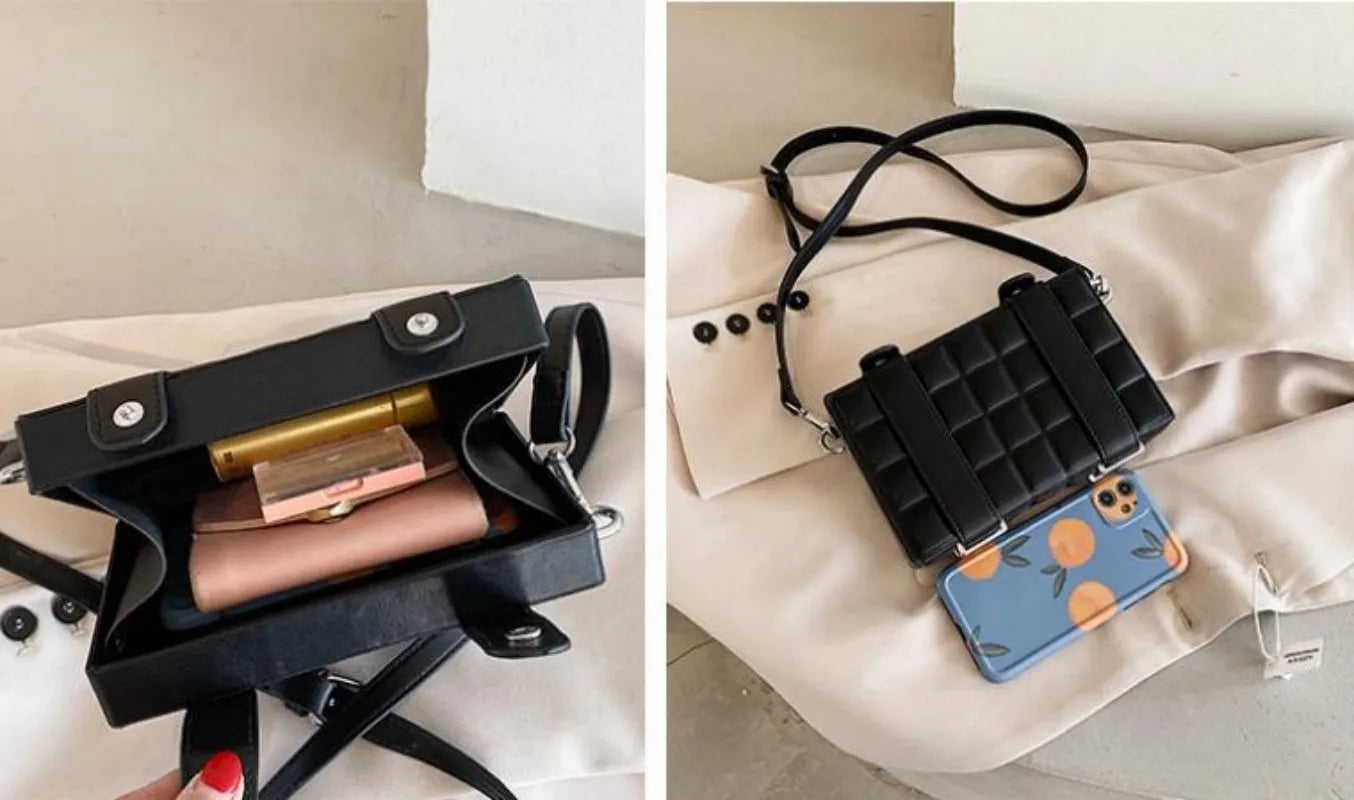 Women Bag Box Bag Double Belt Chocolate Block Shoulder Waist Handbags
