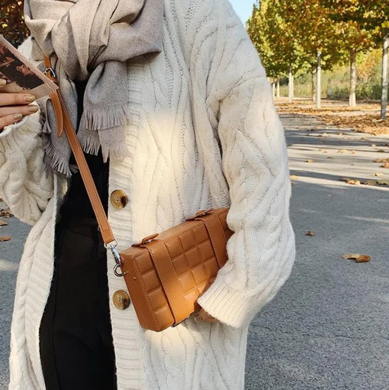 Women Bag Box Bag Double Belt Chocolate Block Shoulder Waist Handbags