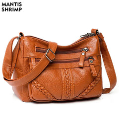Vintage PU Leather Crossbody Bag Large Capacity Female Shoulder Bag