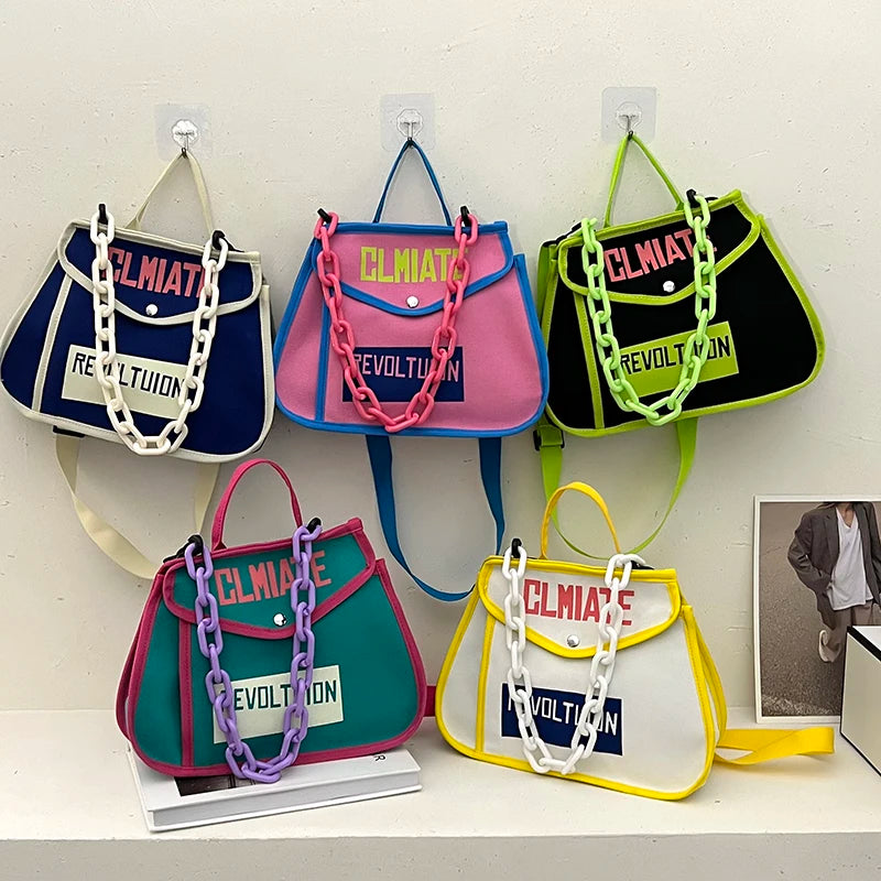 Canvas Shoulder Bag Chain Totes Ladies Crossbody Handbag