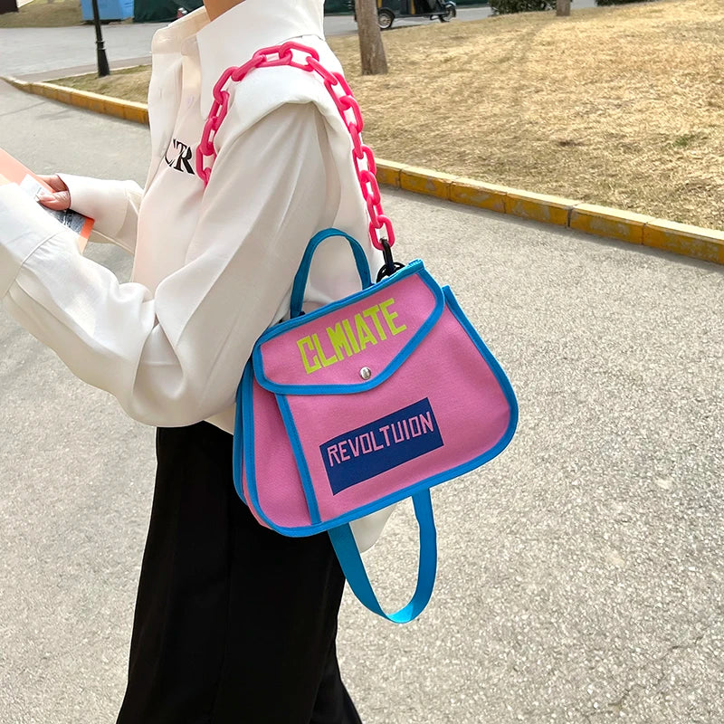Canvas Shoulder Bag Chain Totes Ladies Crossbody Handbag