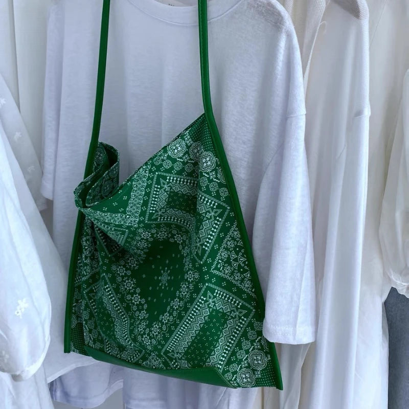 Bohemian Vintage Shoulder Bag Soft Print High Capacity Tote Handbag