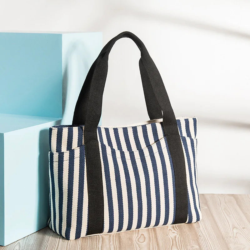 Striped Shoulder Bag European Style Beach Handbag Canvas Shopping Bag