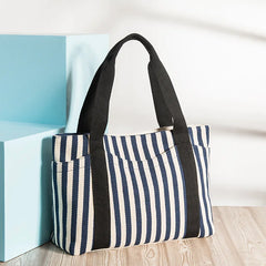 Striped Shoulder Bag European Style Beach Handbag Canvas Shopping Bag