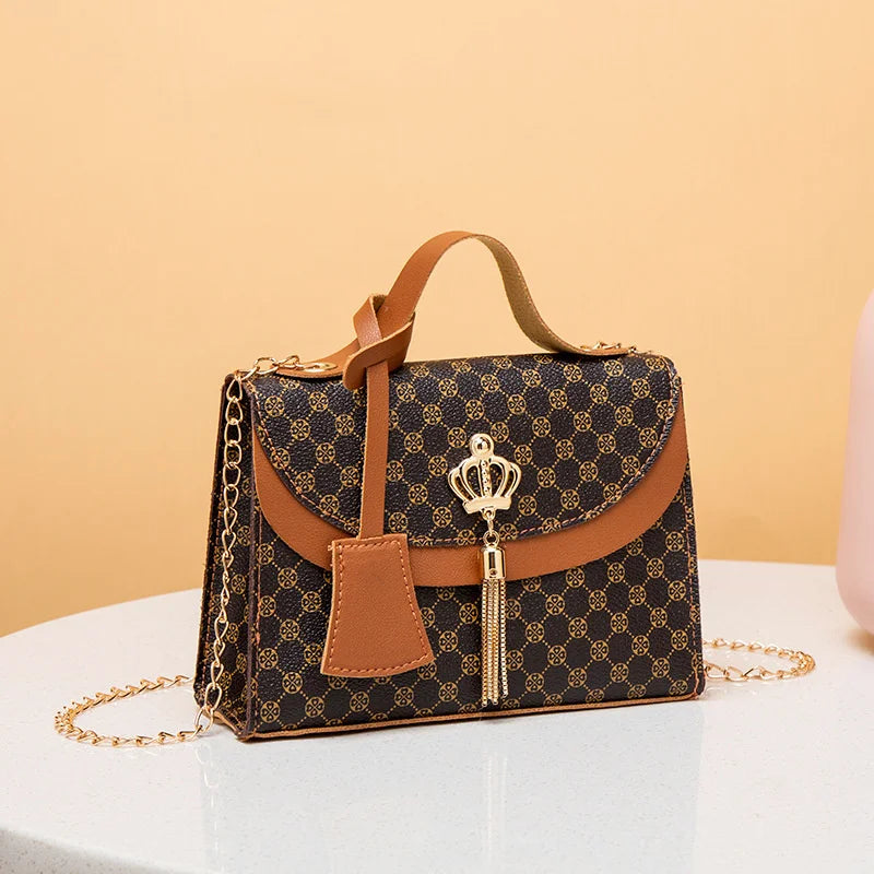 Leather Tassel Crossbody Bag Small Square Shoulder Casual Phone Bag
