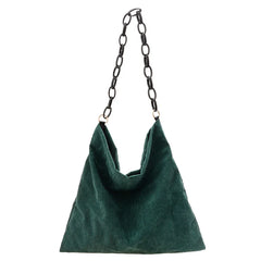 Corduroy Cloth Shoulder Bag Chain Tote Handbag Purses School Bag