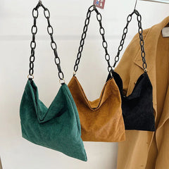 Corduroy Cloth Shoulder Bag Chain Tote Handbag Purses School Bag