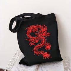 Dragon Print Canvas Shopper Bag Harajuku Punk Gothic Handbag