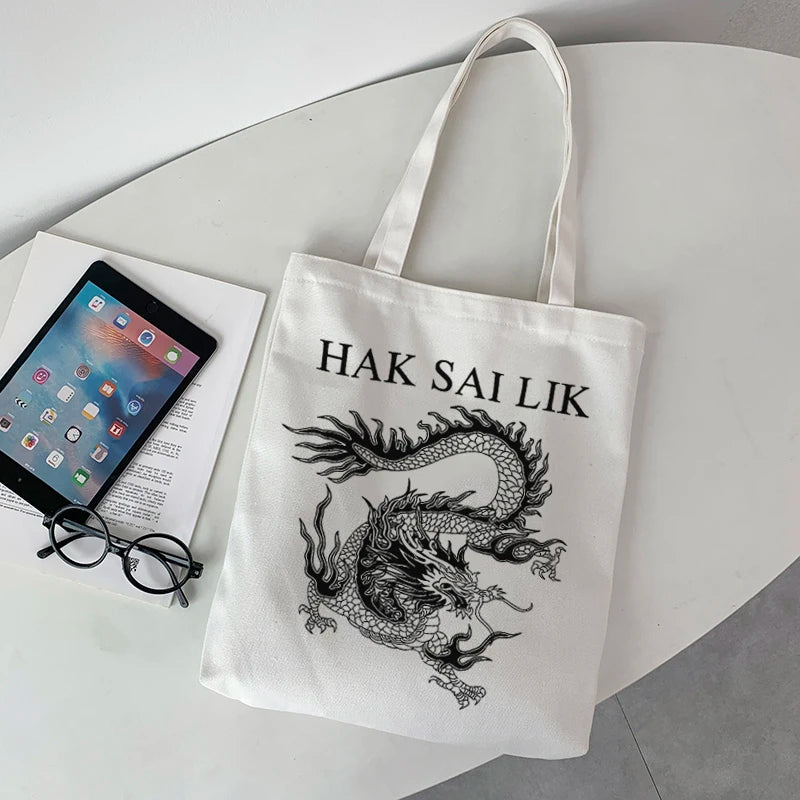 Dragon Print Canvas Shopper Bag Harajuku Punk Gothic Handbag