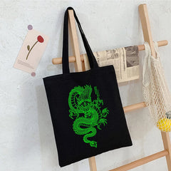 Dragon Print Canvas Shopper Bag Harajuku Punk Gothic Handbag