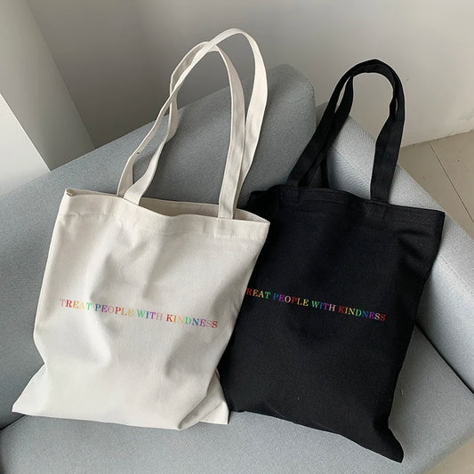 Canvas Treat People With Kindness Casual Big Capacity Shoulder Bag