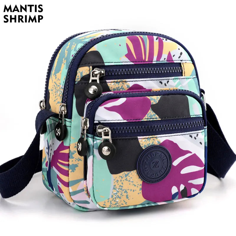 Multicolor Printed Crossbody Bag Nylon Shoulder Messenger Pack