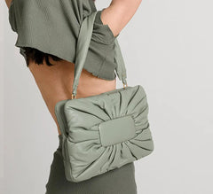 Women Bag PU Square Euro-America Style Ruched Solid Zipper Shoulder Bag