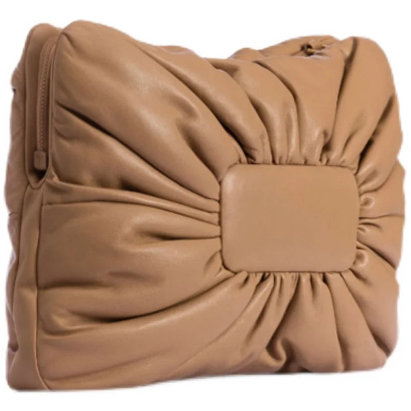 Women Bag PU Square Euro-America Style Ruched Solid Zipper Shoulder Bag