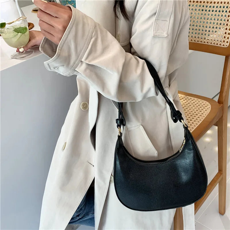 Vintage Leather Shoulder Moon Bag for Women