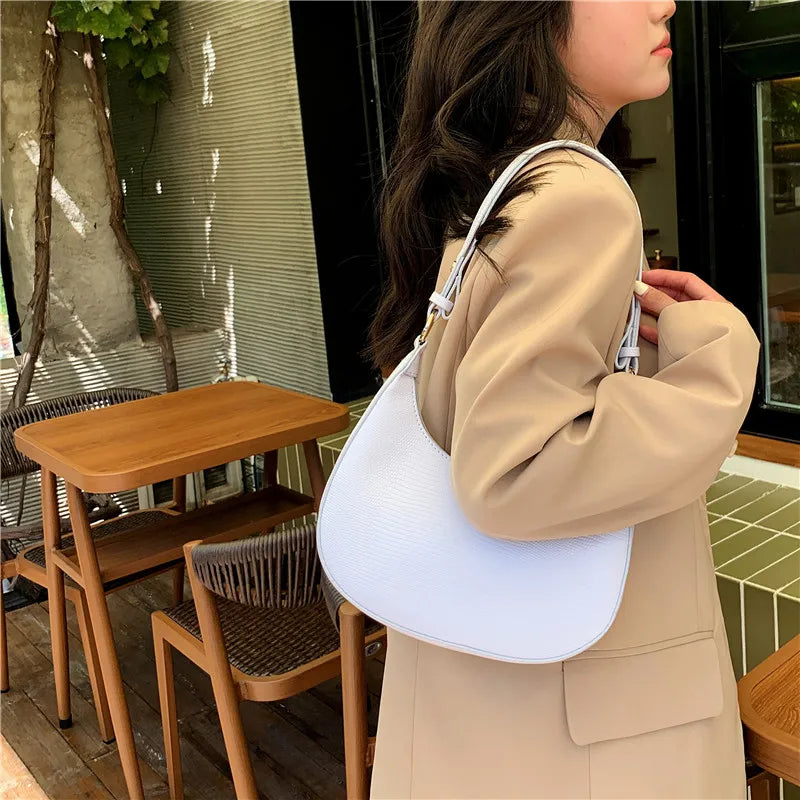 Vintage Leather Shoulder Moon Bag for Women