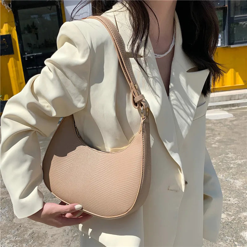 Vintage Leather Shoulder Moon Bag for Women