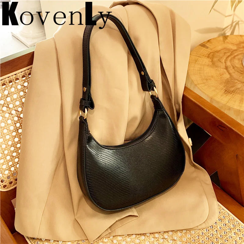 Vintage Leather Shoulder Moon Bag for Women