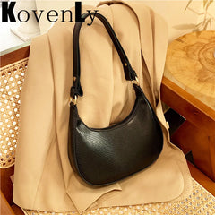 Vintage Leather Shoulder Moon Bag for Women