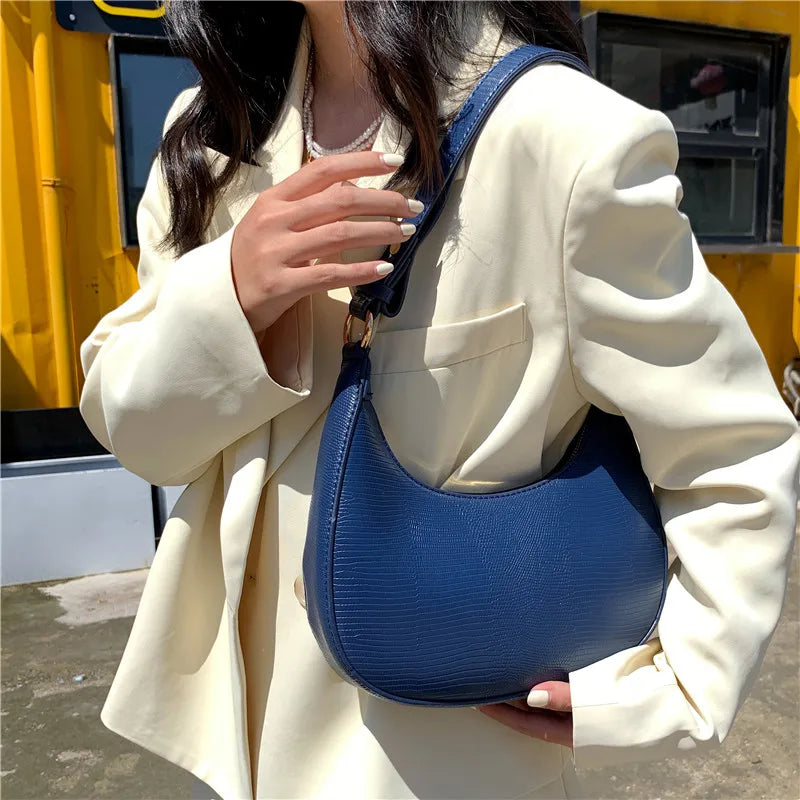 Vintage Leather Shoulder Moon Bag for Women