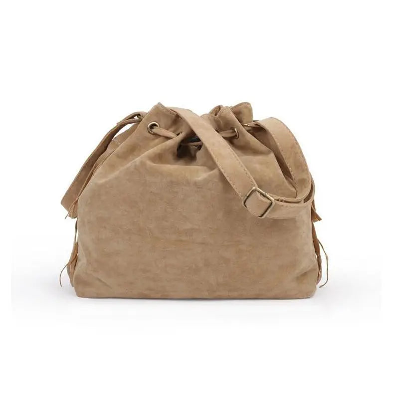 Women Suede Fringe Handbag Crossbody Tassel Purse Big Drawstring Sling