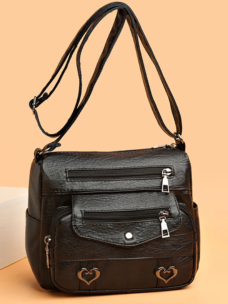 Vintage Crossbody PU Leather Bag with Multiple Pockets