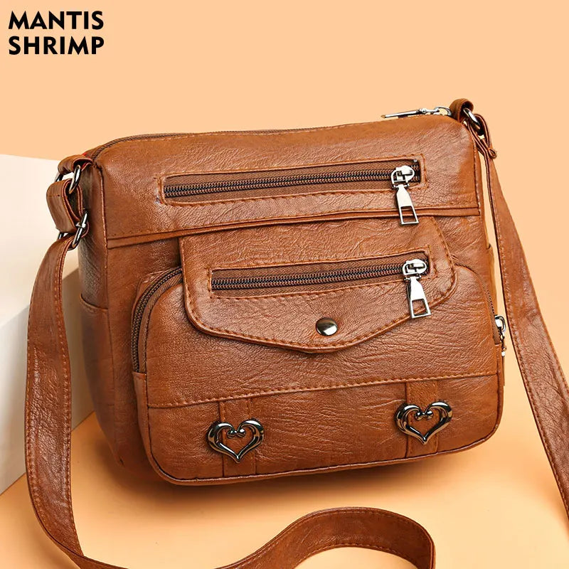 Vintage Crossbody PU Leather Bag with Multiple Pockets