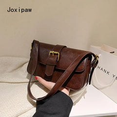 Soft PU Leather Crossbody Bag Vintage Casual Female Solid Hasp Shoulder Bag