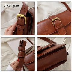 Soft PU Leather Crossbody Bag Vintage Casual Female Solid Hasp Shoulder Bag