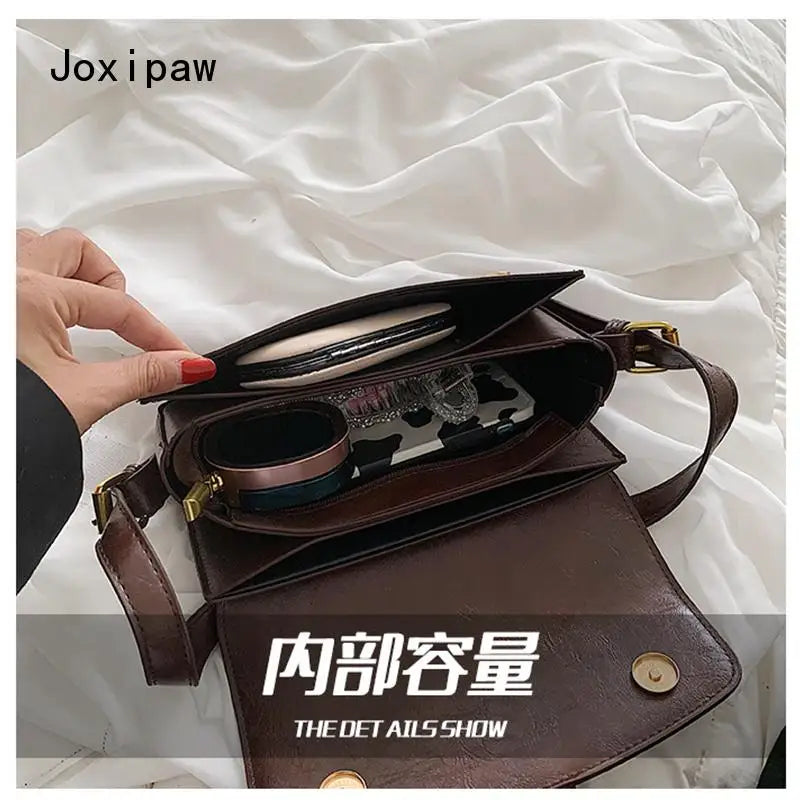 Soft PU Leather Crossbody Bag Vintage Casual Female Solid Hasp Shoulder Bag