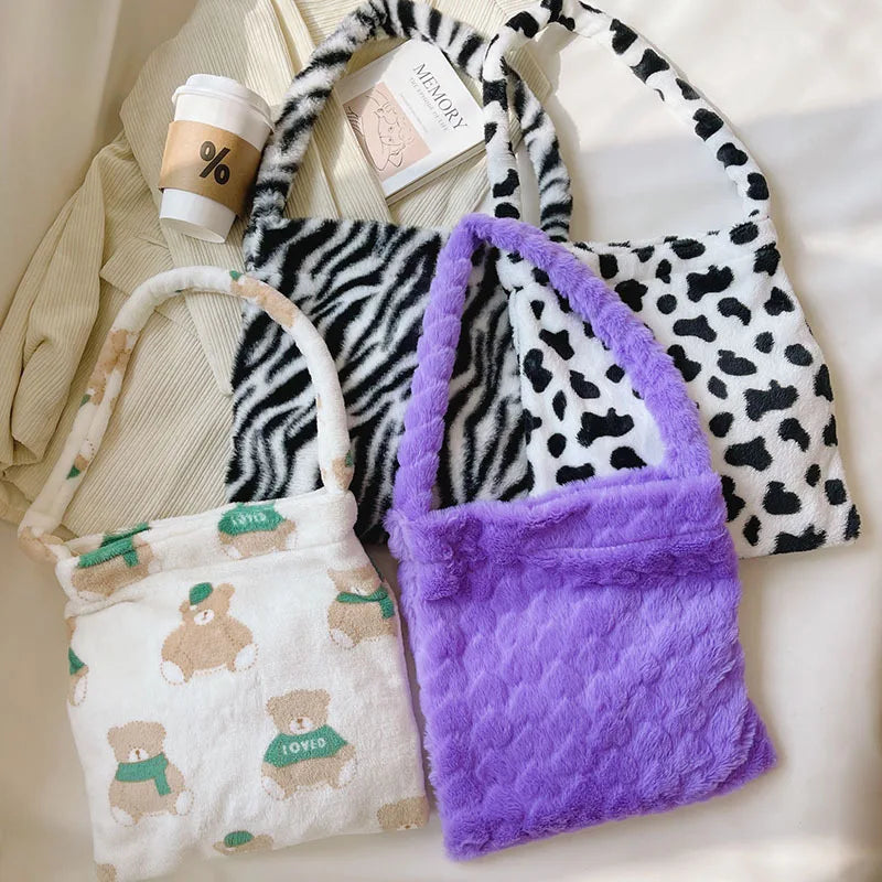 Plush Cloth Shoulder Crossbody Bag Tote Handbag for Women