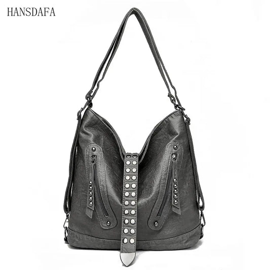 Large Capacity Rivet Leather Crossbody Bag Ladies Tote 3 In 1 Women Backpack
