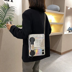 Women Laser Simulation Public Telephone Shoulder Bag
