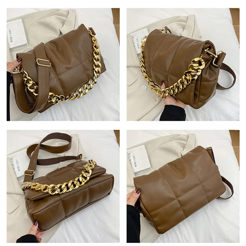 Women Chain Handbag High Soft Leather Shoulder Bag Casual Large Tote Sac